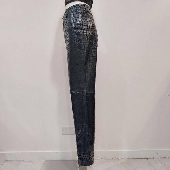 💋CHIC & SEXY💋VTG Genuine Leather Croc Embossed Straight-Cut Pants - Picture 8 of 15